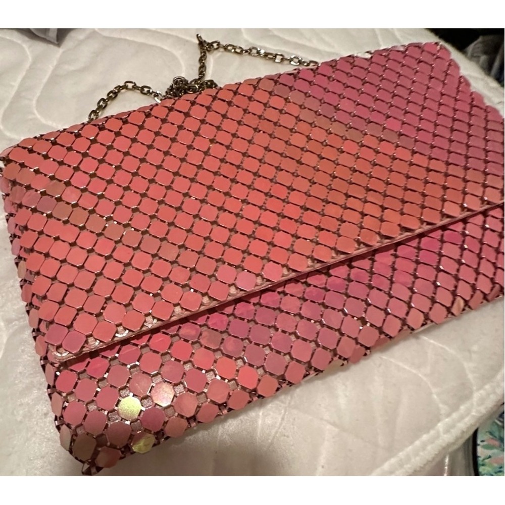 Urban Expressions Pink Iridescent Mesh Chain Strap Evening Clutch Bag‎